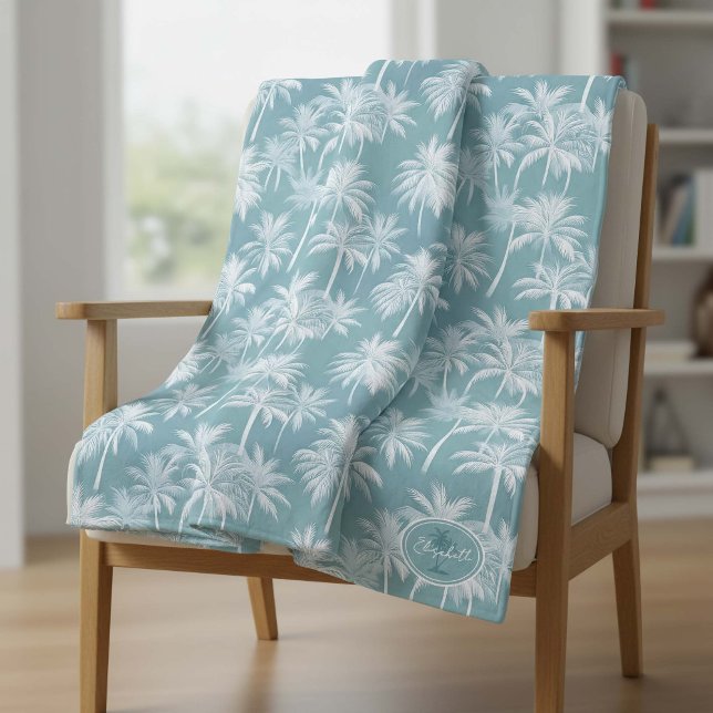 Couverture Polaire Hawaiian Palm Tree Silhouette Motif Turquoise ID10 (Créateur téléchargé)