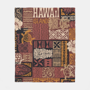 Couverture Polaire Hawaiian Tribal : Vintage Fabric Patchwork