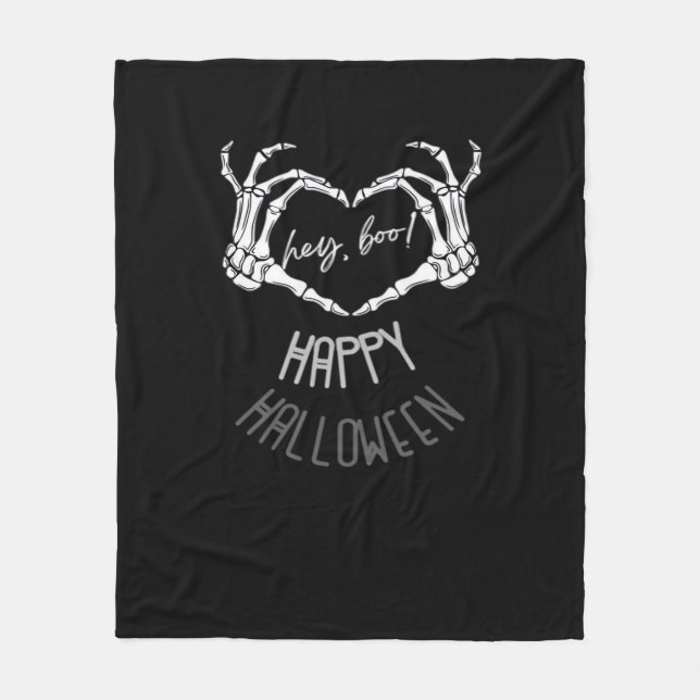 Couverture Polaire Hé, Boo ! Happy Halloween Skeleton Hand Heart Clas (Devant)