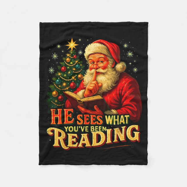 Couverture Polaire He Sees What You’ve Been Reading Santa Book Lover  (Devant)