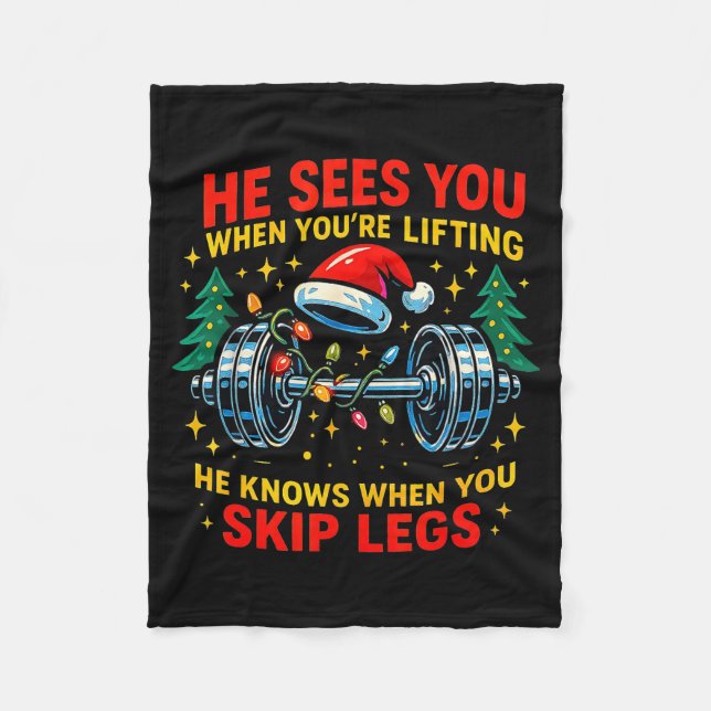 Couverture Polaire He Sees You Lifting Funny Skip Legs Christmas Tee  (Devant)