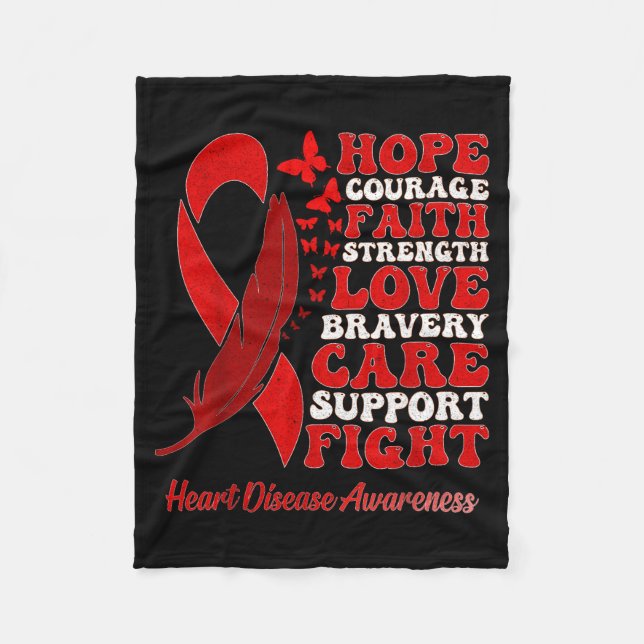 Couverture Polaire Heart Disease Awareness Red Butterflies Ribbon Sup (Devant)