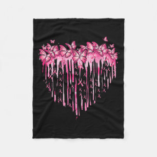Couverture Polaire Heart Pink Ribbon Butterflies Breast Cancer