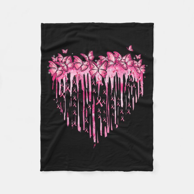 Couverture Polaire Heart Pink Ribbon Butterflies Breast Cancer (Devant)
