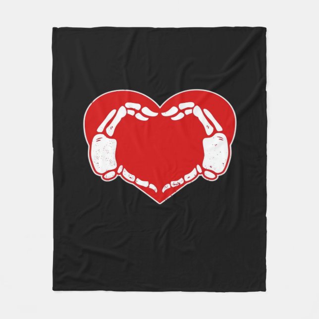 Couverture Polaire Heart Skeleton mains gothique Valentine Rouge clas (Devant)