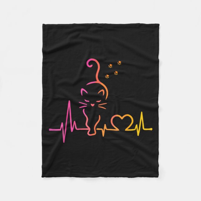 Couverture Polaire Heartbeat Cat Lover Animal Silhouette Cute Cat  (Devant)