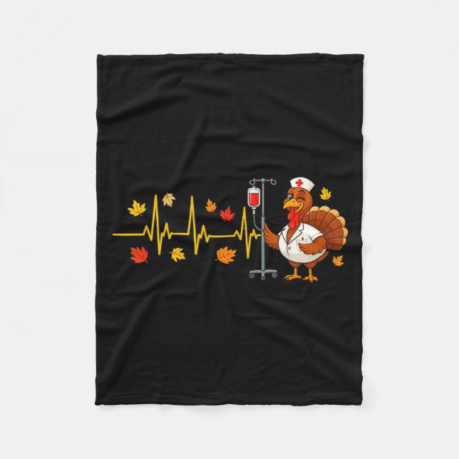 Couverture Polaire Heartbeat Turkey Funny Nurse Thanksgiving Fall Des (Devant)