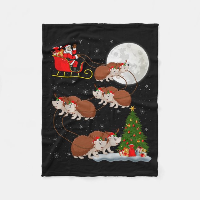 Couverture Polaire Hedgehog Santa Sleigh Flying Funny Magical Christm (Devant)