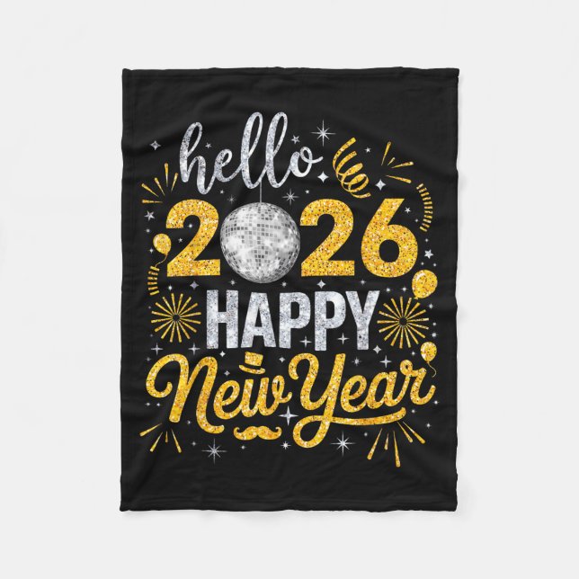 Couverture Polaire Hello 2026 Happy New Year Fireworks Balloons Famil (Devant)