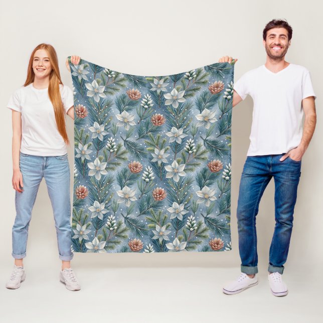 Couverture Polaire Hello Winter Pines & Flowers  (En situation)