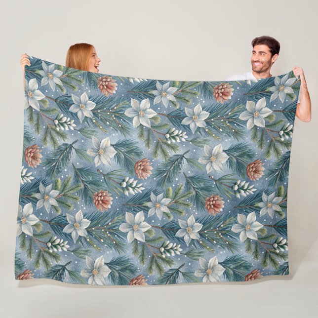 Couverture Polaire Hello Winter Pines & Flowers  (En situation)