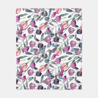 Couverture Polaire Herbes de champ Rosebuds Motif d'aquarelle