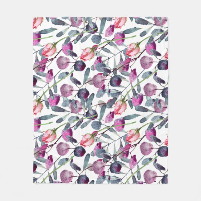 Couverture Polaire Herbes de champ Rosebuds Motif d'aquarelle (Devant)