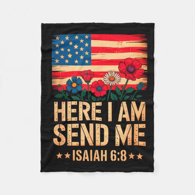 Couverture Polaire Here I Am Send Me American Flag Cross Isaiah 6_8 B (Devant)