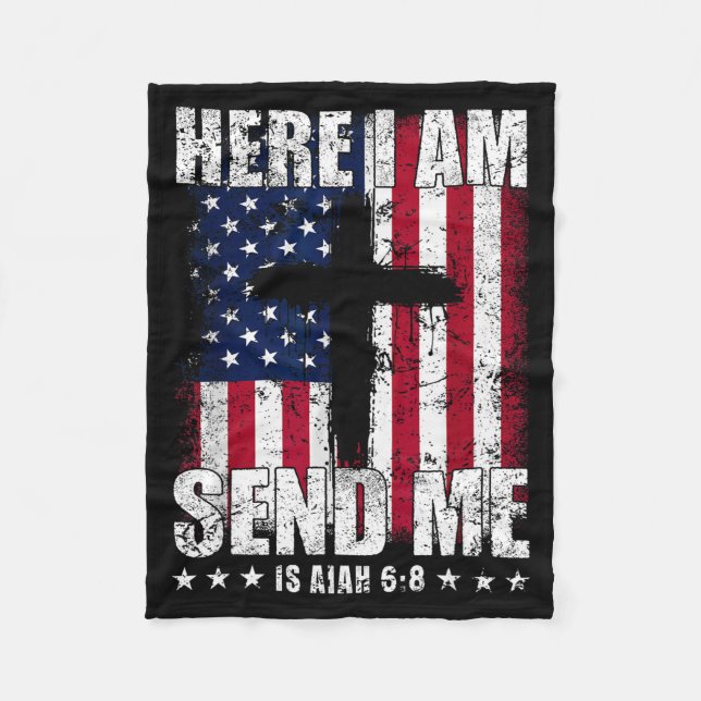 Couverture Polaire Here I Am Send Me American Flag Cross Isaiah 6_8 B (Devant)