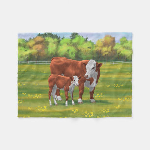Couverture Polaire Hereford Cow & Cute Calf dans les pâturages d'été