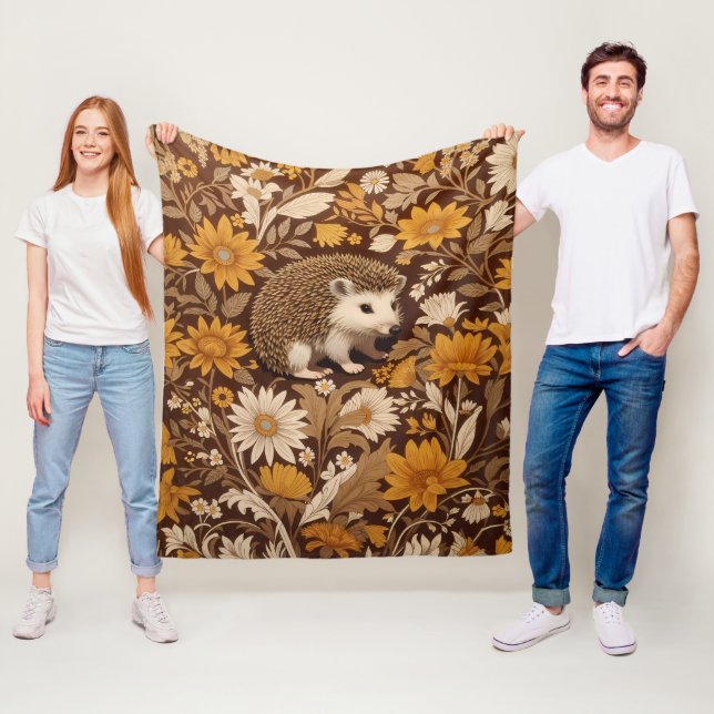 Couverture Polaire Hérisson Brown Floral William Morris Inspiré (En situation)