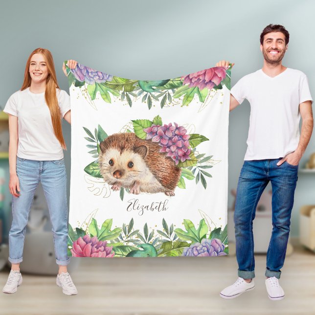 Couverture Polaire Hérisson Floral Mignon de la Forêt Rustique (Créateur téléchargé)