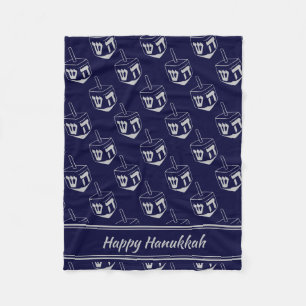 Couverture Polaire HEUREUX HANOUKKA Dreidel NAVY GRAY