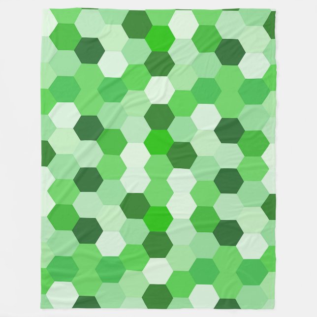 Couverture Polaire Hexagon vert blanc géométrique (Devant)