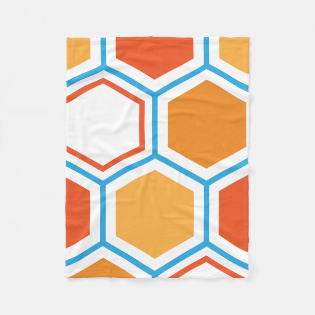Couverture Polaire hexagone en orange, bleu et blanc (Devant)