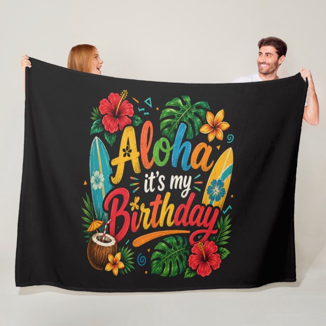 Couverture Polaire Hibiscus Aloha Anniversaire Hawaï (En situation)