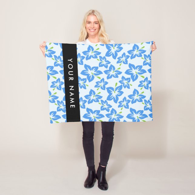 Couverture Polaire Hibiscus bleu, Fleurs bleues, Votre nom (En situation)
