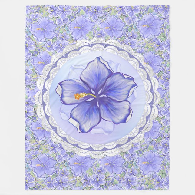 Couverture Polaire Hibiscus & dentelle BLEU (Devant)