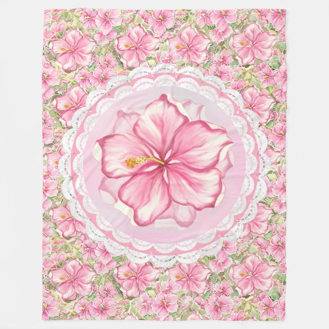 Couverture Polaire Hibiscus & dentelle PINK (Devant)
