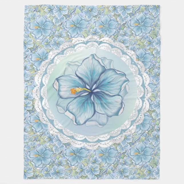 Couverture Polaire Hibiscus & dentelle TURQUOISE (Devant)