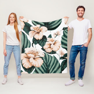 Couverture Polaire hibiscus feuille de Monstera