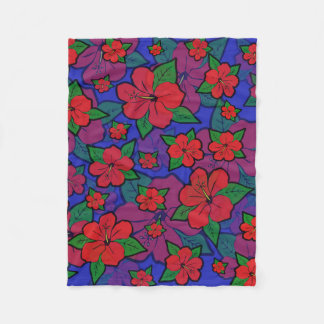 Couverture Polaire Hibiscus Fleurs Bleu