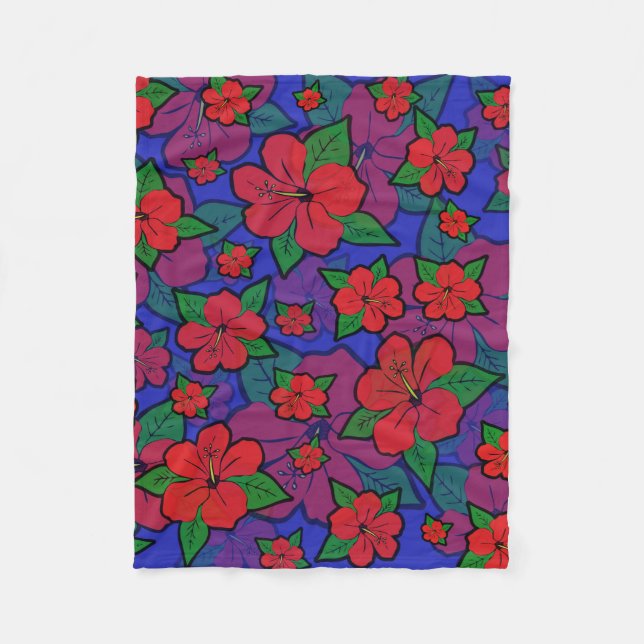 Couverture Polaire Hibiscus Fleurs Bleu (Devant)