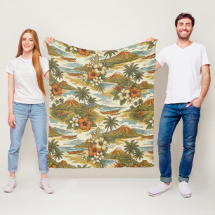 Couverture Polaire Hibiscus Island Hawaiian Scenic - Or et Orange