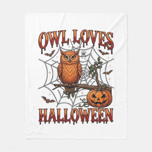 Couverture Polaire Hibou aime Halloween Orange Toile d'araignée Citro