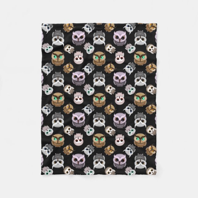 Couverture Polaire Hibou amusant sur fond noir (Devant)