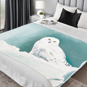 Couverture Polaire Hibou blanc ciel arctique hiver neige sarcelle