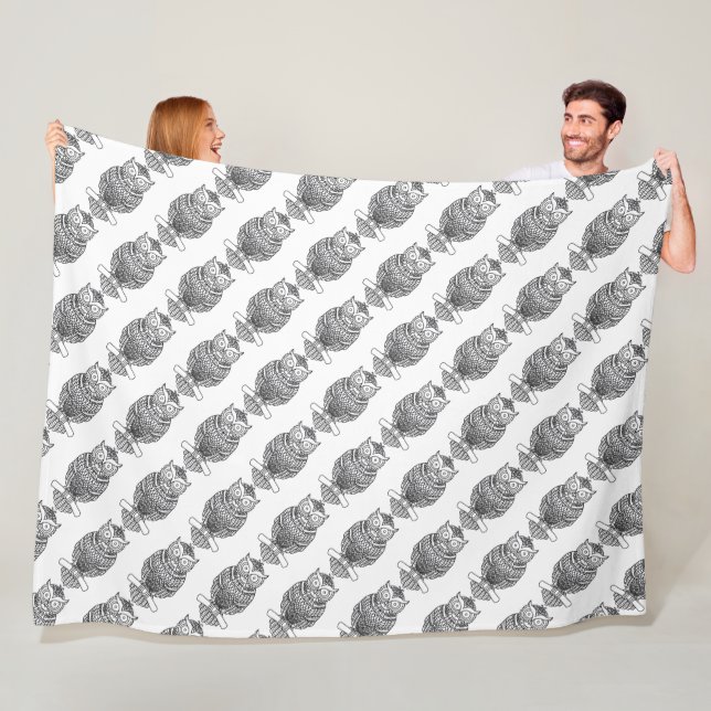 Couverture Polaire Hibou (blanc) - Plaid en laine (En situation)