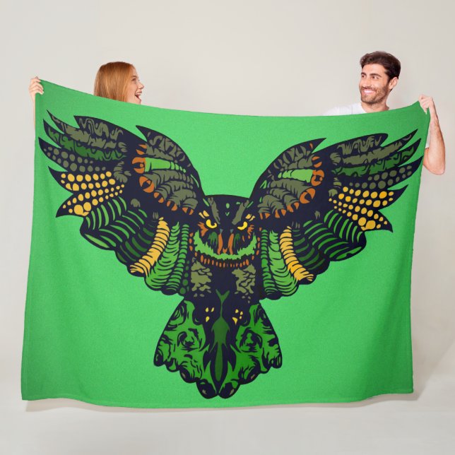 Couverture Polaire Hibou émeraude majestueux (En situation)