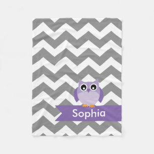 Couverture Polaire Hibou gris personnalisé de pourpre de Chevron