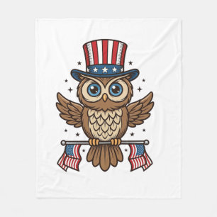 Couverture Polaire Hibou patriotique Gravure vintage Graphique_1