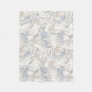 Couverture Polaire hibou Plumes, gris, beige et bleu, oiseau, léger,