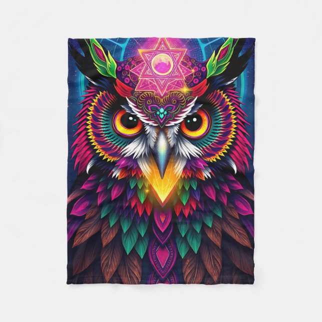 Couverture Polaire Hibou psychédélique : Art mandala néon (Devant)