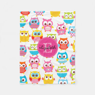 Couverture Polaire Hiboux mignons de Litte décorés d'un monogramme