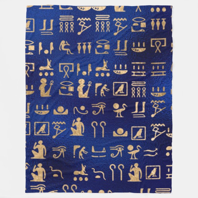Couverture Polaire Hiéroglyphes d'Égypte or sur bleu (Devant)