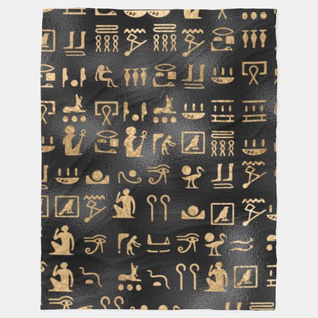 Couverture Polaire Hiéroglyphes d'Égypte or sur noir (Devant)