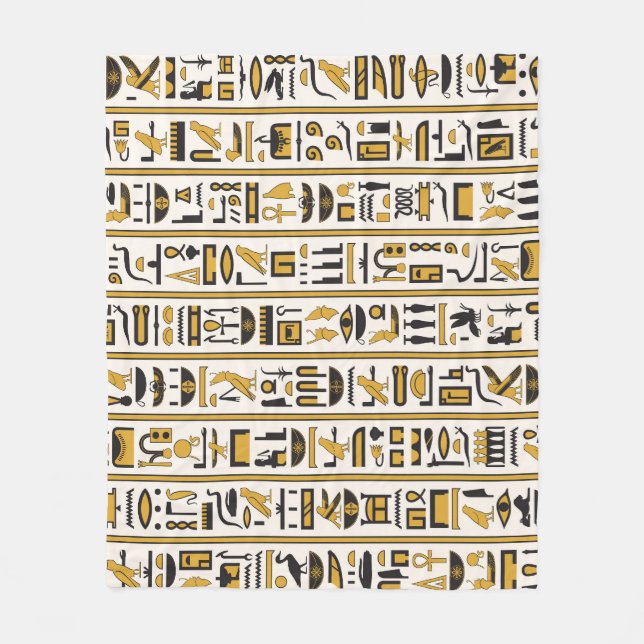Couverture Polaire Hiéroglyphes égyptiens : Jaune-Noir Sans Seamless. (Devant)