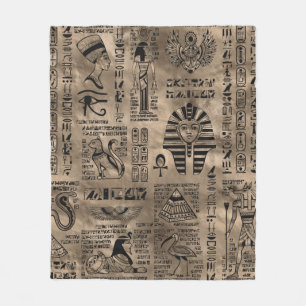 Couverture Polaire Hiéroglyphes et divinités égyptiens - or de lux