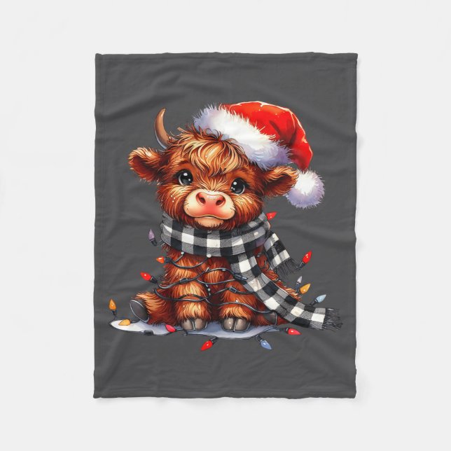 Couverture Polaire Highland Cow Christmas Santa Hat Mooey Xmas Heifer (Devant)