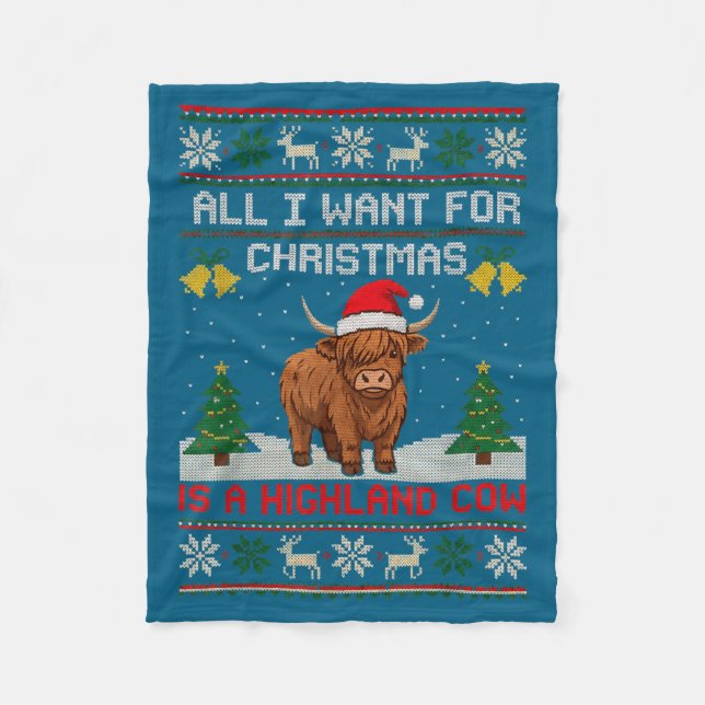 Couverture Polaire Highland Cow Christmas Ugly Sweater Style Festive  (Devant)